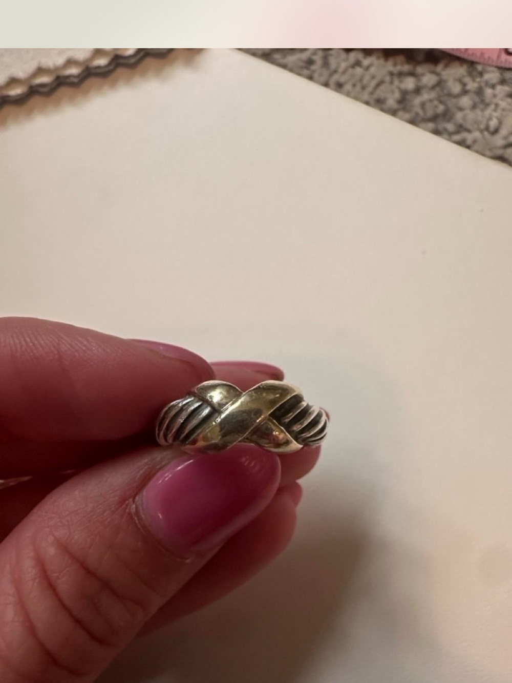 100% Authentic Rare David Yurman Two-Tone Twisted Cable Ring in Silver and Gold - Picture 9 of 16